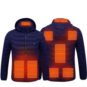 Men Heated Puffer Jacket Electric Heating Coat Insulated Hood Windbreaker 9Heat Zones (Option: Blue Zone8-4XL)