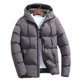New Men's Pure Cotton Padded Jacket Hooded Coat (Option: Dark Grey-S)