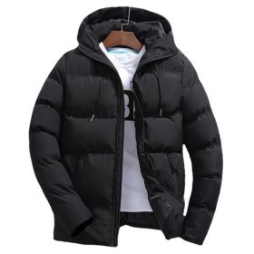 New Men's Pure Cotton Padded Jacket Hooded Coat (Option: Black-S)